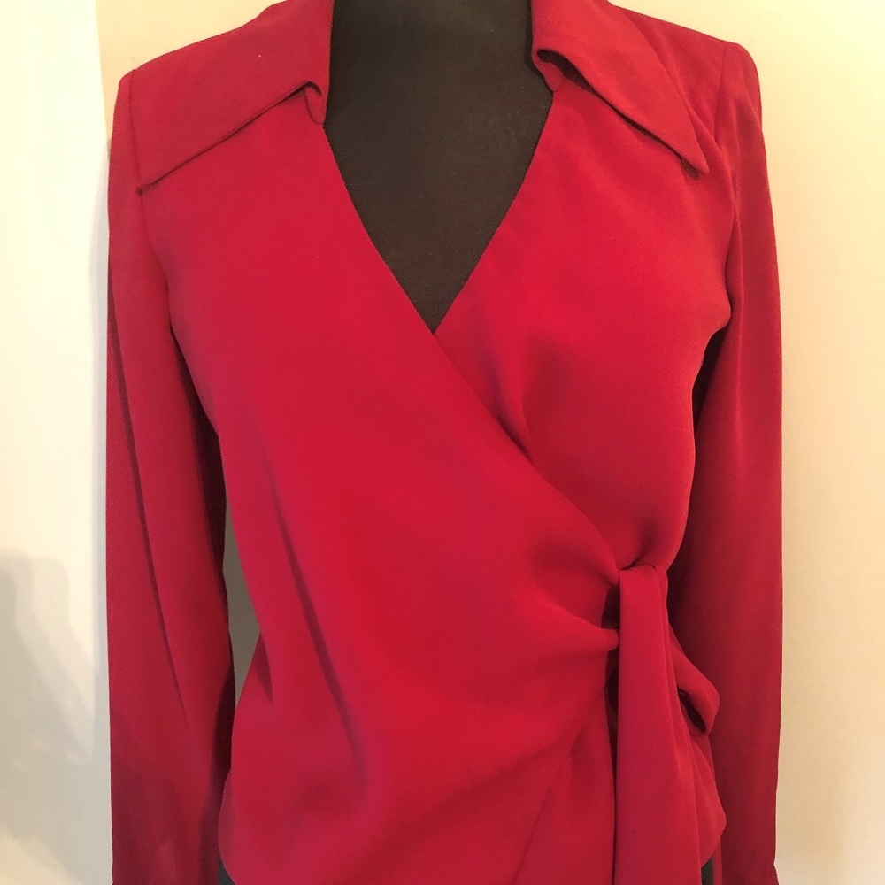 Nicole Miller Red Wrap Top